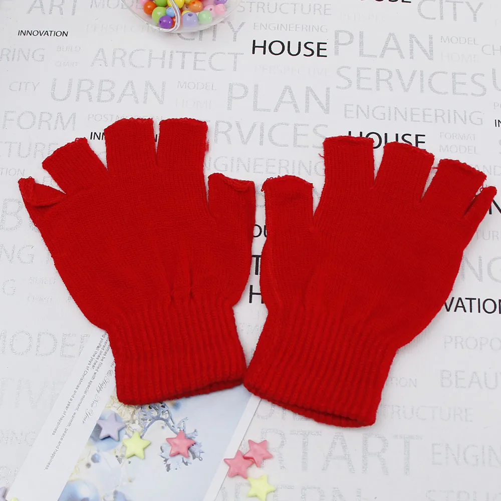 Мужские вязаные тянущиеся перчатки без пальцев для зимы женские мягкие теплые эластичные варежки аксессуары Прямая поставка - Цвет: red
