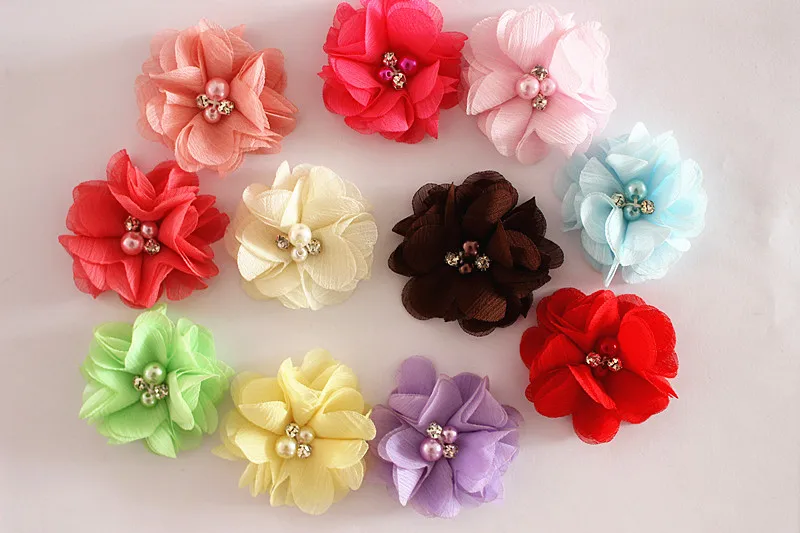 

Chiffon Flowers Hair Flowers Two Pearl Two Rhinestone Chiffon Flower,Baby girl children hair accessories