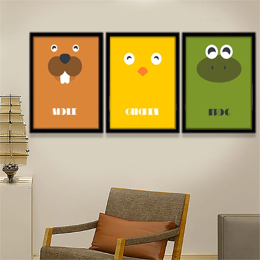 Lucu Kartun Hewan Seni Minimalis Kanvas Poster Cetak Modern Gambar