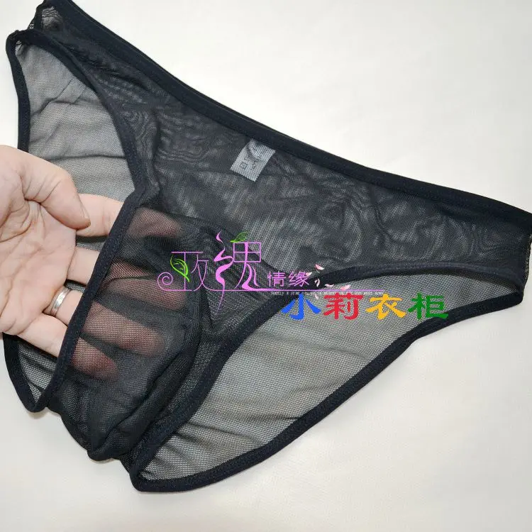 

Free shipping Men's Briefs Male viscose transparent low-waist briefs panties mesh breathable