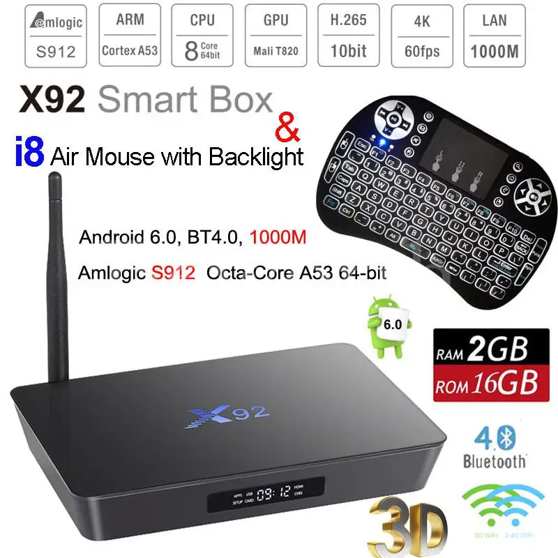 Prix pour X92 Android 6.0 Smart TV Box 2 GB 16 GB Amlogic S912 Octa Core 4 K 3D Lecteur Multimédia KODI Bluetooth Wifi Mini PC Hébreu Souris 3G 32G Prix pour X92 Android 6.0 Smart TV Box 2 GB 16 GB Amlogic S912 Octa Core 4 K 3D Lecteur Multimédia KODI Bluetooth Wifi Mini PC Hébreu Souris 3G 32G