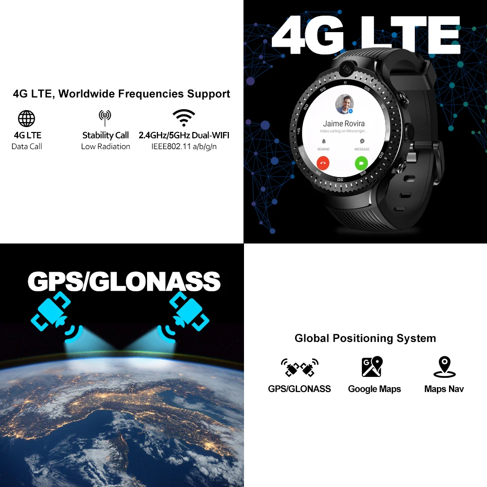  Zeblaze THOR 4 Dual 5.0MP Camera Smart Watch 4G GPS GLONASS Wifi Smartwatches 1GB RAM+16GB ROM Mic 