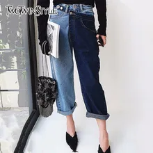 TWOTWINSTYLE, женские джинсы в стиле пэчворк с высокой талией, Необычные джинсовые длинные брюки для женщин, лето, модная одежда в стиле Харадзюку