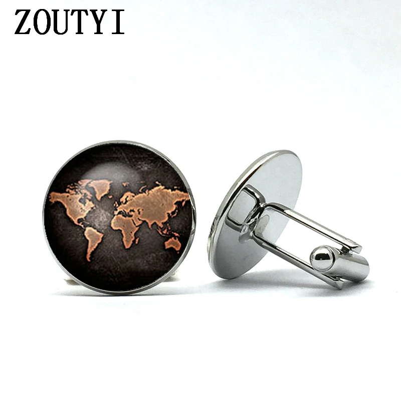 

2018/ black earth world map cufflinks plated retro world map cuffs men and women accessories antique vintage bronze.