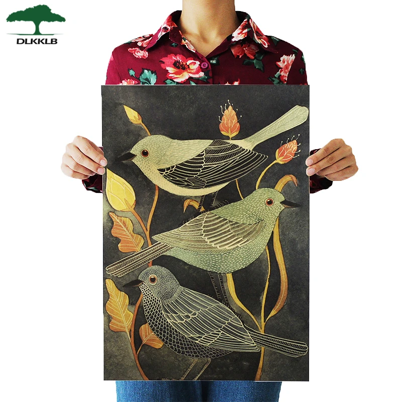 DLKKLB Соловьиная красивая птица винтажный плакат декоративная Ретро картина крафт-бумага для гостиной Наклейка на стену 51,5X36 см