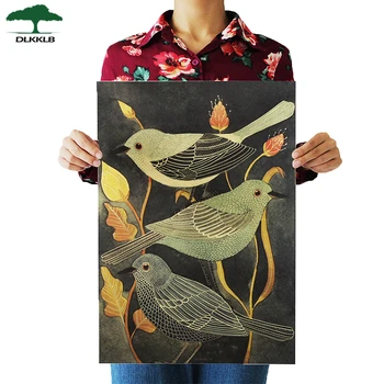 

DLKKLB Nightingale Beauty Bird Vintage Poster Retro Decorative Painting Kraft Paper for Living Room Wall Sticker 51.5X36cm