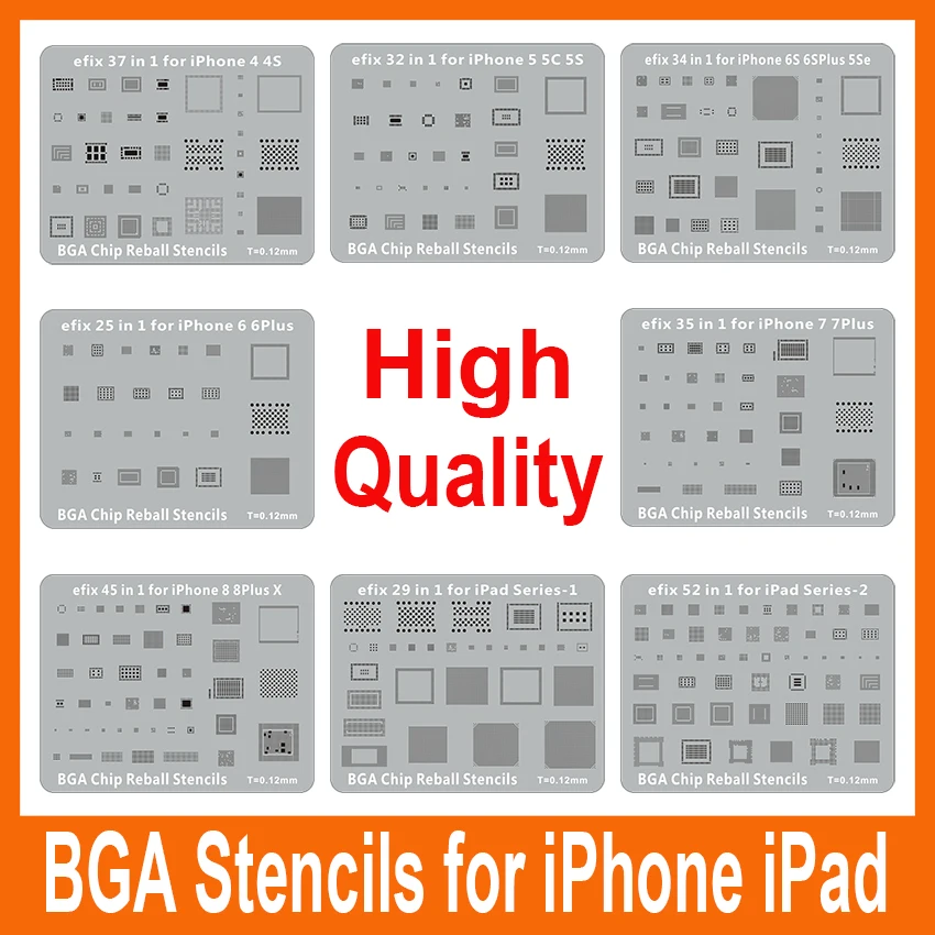 

efix High Quality 8pcs/Lot IC Chip BGA Reball Stencils Solder Repair Tools Work with Hot Air Heat Gun for iPad iPhone X 8 7 6s..