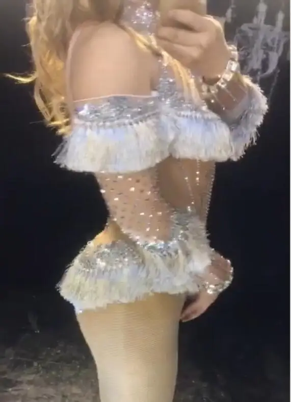 De Prata Aniversário Outfit Traje Collant Desgaste Desempenho Bodysuit