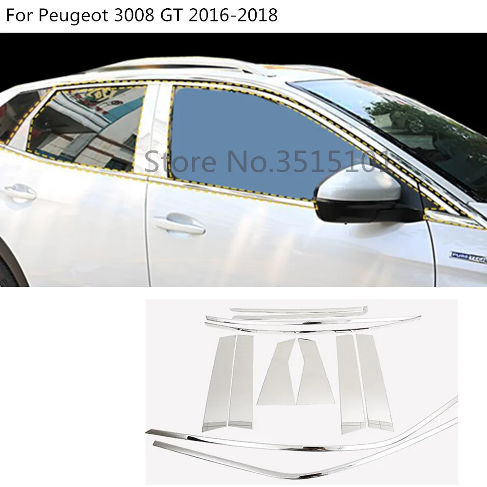 

Car styling stainless steel glass window garnish pillar middle column trim hood panel For Peugeot 3008 GT 3008GT 2016 2017 2018