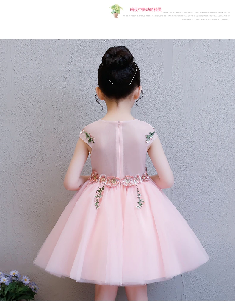 Розовое платье принцессы для детей возрастом от 1 года до 8 лет Платья с вышитыми цветами для девочек на свадьбу, бальное платье, детское платье для торжеств, костюм для дня рождения, B141