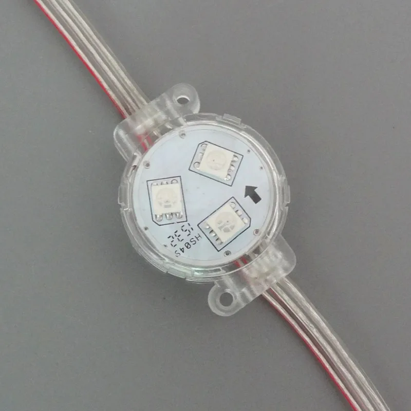 20 шт./гирлянда 30 мм 12 В WS2811 светодиодный rgb Полноцветный пиксельный модуль; IP68; прозрачная крышка; 0,72 Вт; прозрачный провод