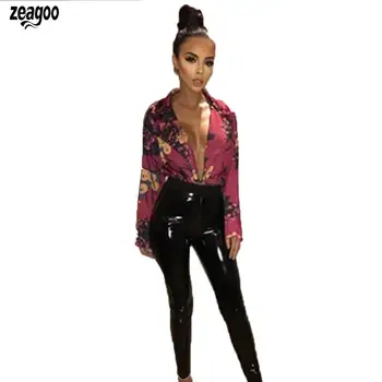 

Women Fashion Jumpsuit Printed Long Lapel Sleeve Casual Relaxed Top Shorts Sexy Romper