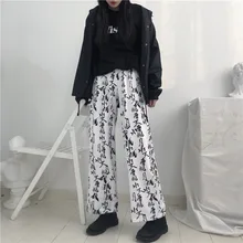 Harajuku BF sytle Китайские Письма Леопардовые Штаны Женщины Хиппи Flare Свободные брюки для женщин