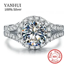 YANHUI Real 925 Anillo de Plata Esterlina Con la Estampilla S925 3 Quilates CZ Diamant Anillos de boda Para Las Mujeres Anillo de Tamaño 4 5 6 7 8 9 10 LR510