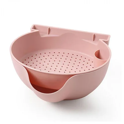 Creative double-layer removable fruit bowl plastic melon fruit drain tray lazy round snacks dried fruit plate mx12301551 - Цвет: Pink