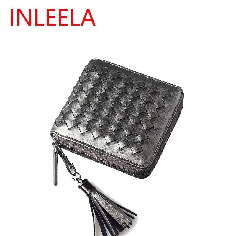 INLEELA New Arrival Europe Knitting Clutches PU Leather Women Purse Small Fashion Tassels Short Wallet Beautiful Coin Purse