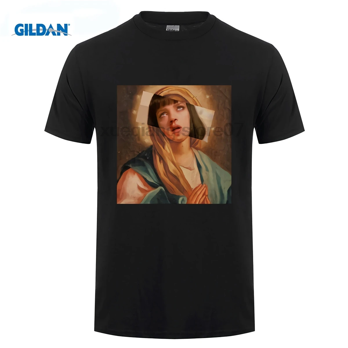 

Movie Pulp Fiction t-shirt Maagd Mary Mia Wallace t-shirt mannen Poster Saint Mia T-shirt Quentin Tarantino Fans Top Tees 3XL