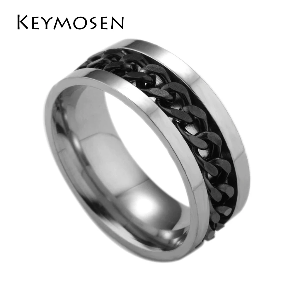 Hombres anillo панк-рок аксессуары acero inoxidable negro cadena spinner anillos para hombres 5 цветов Размер 6-12 |