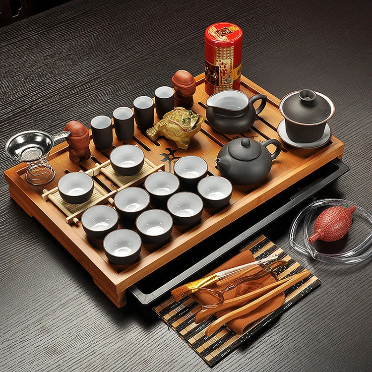 infusor de sopera Taza de té Juego de té de Arcilla púrpura Kung Fu Utensilios para Beber Ceremonia del té Chino con Bandeja de Madera Juegos de té para el hogar 