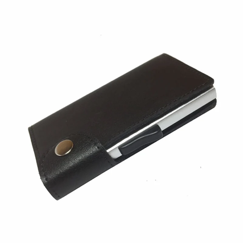 Держатель для кредитных карт Новая алюминиевая открытка-коробка кошелек RFID натуральная кожа открытка-раскладушка чехол Hasp черный коричневый кошелек для монет - Цвет: Black