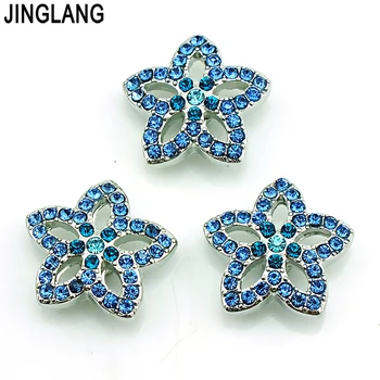 

JINGLANG Fashion 18mm Snap Buttons Blue Rhinestone Flower Metal Casp DIY Interchange Bracelets Accessories Jewelry