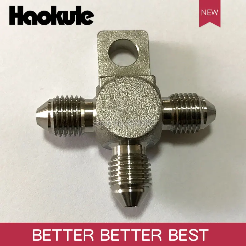 

Haokule Stainless Steel 3Way 3AN/AN3 Tee Block With mount Tab/AN-3 3/8-24UNF Thread PTFE Brake TEFLON Hose End Fitting