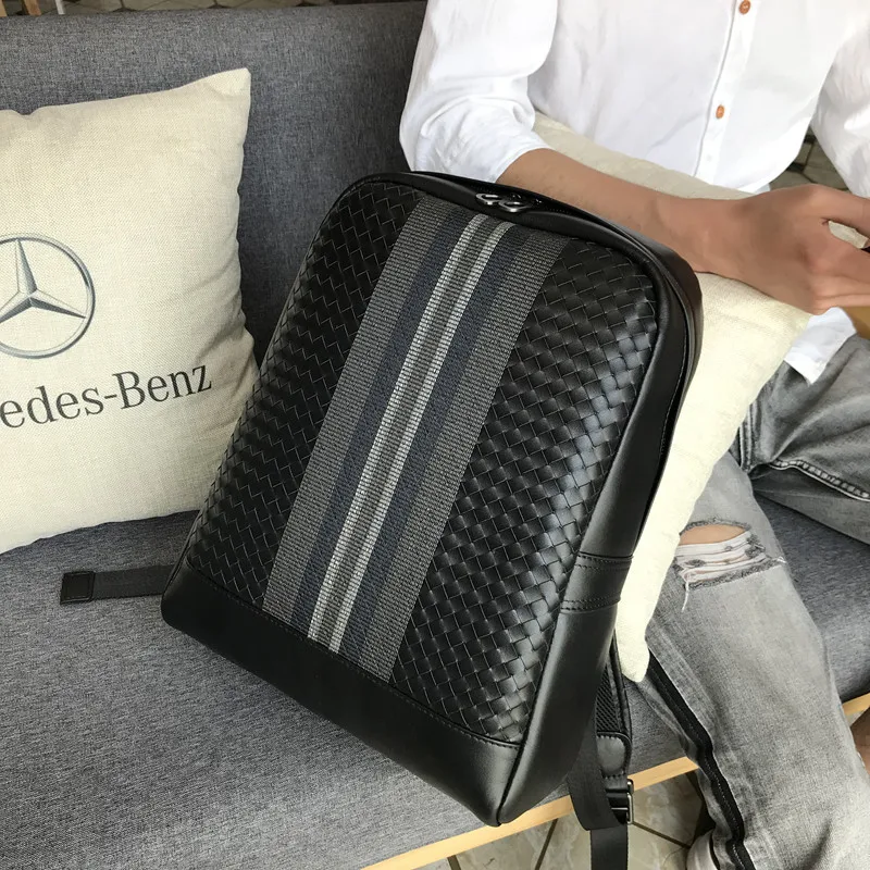 Kaisiludi leather backpack embroidery knitting men's bag double shoulder bag men's bag large capacity computer fashion women