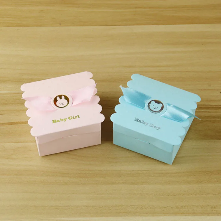 

Baby shower favor box Birthday party sweet box -- pink girl or blue boy with bow chocolate bag 500pcs/lot sweet Favors