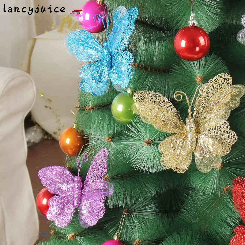 

Christmas tree cuttings butterfly pendant Christmas decorations 20cm hollow butterfly dusted with sequins 12g
