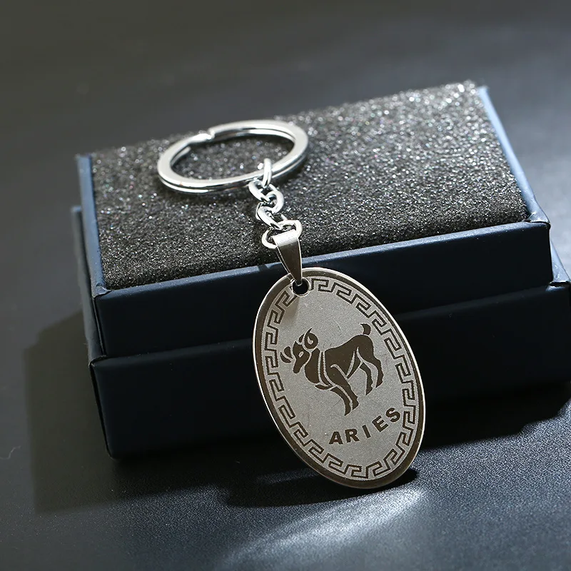 Llaveros de acero Acero inoxidable Zodiaco llavero una pieza llavero metal hombres mujeres coche chaveiro sleutelhanger llavero trinket