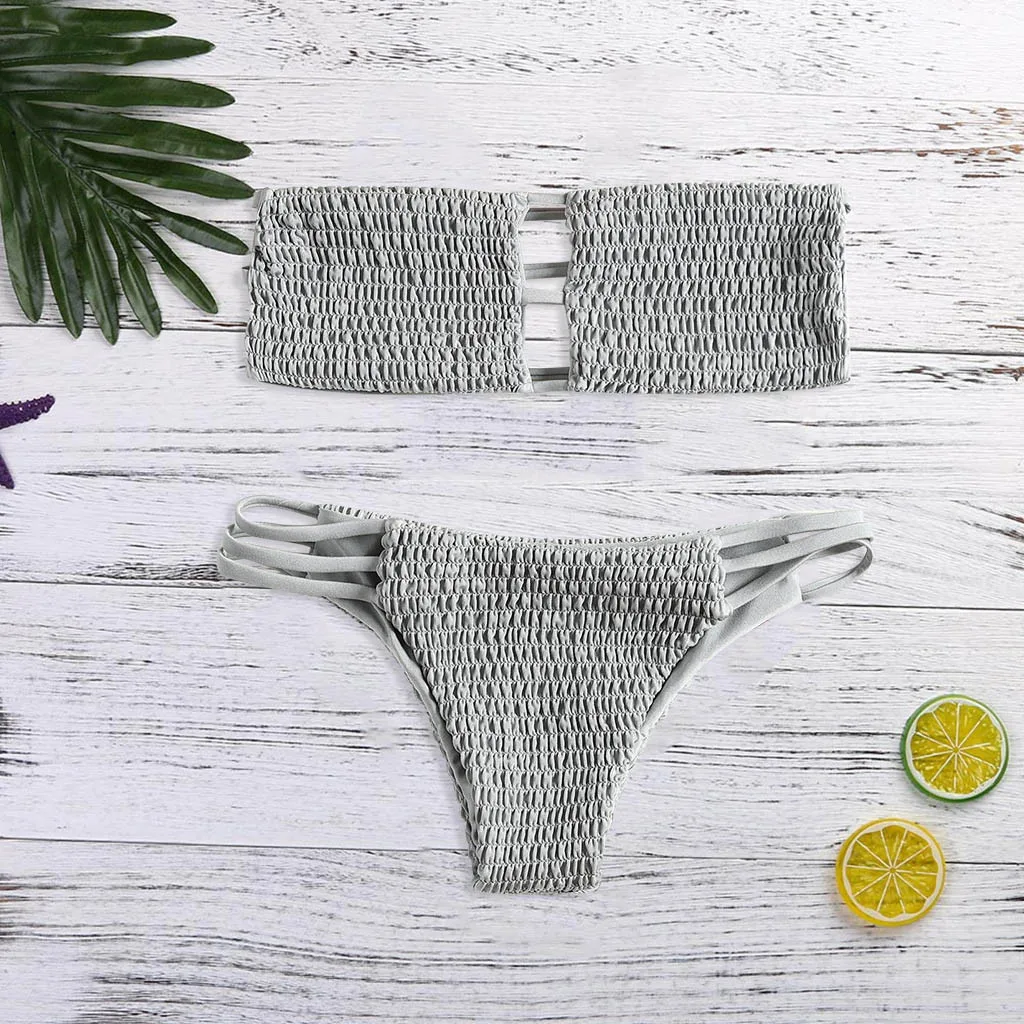 

Sexy Women Bandage Bikinis Set Newest Summer Pleated Swimwear Beach Wear Lace Up Bra Triangle Bottom Sexy Swimsuit 2019 new 4jx