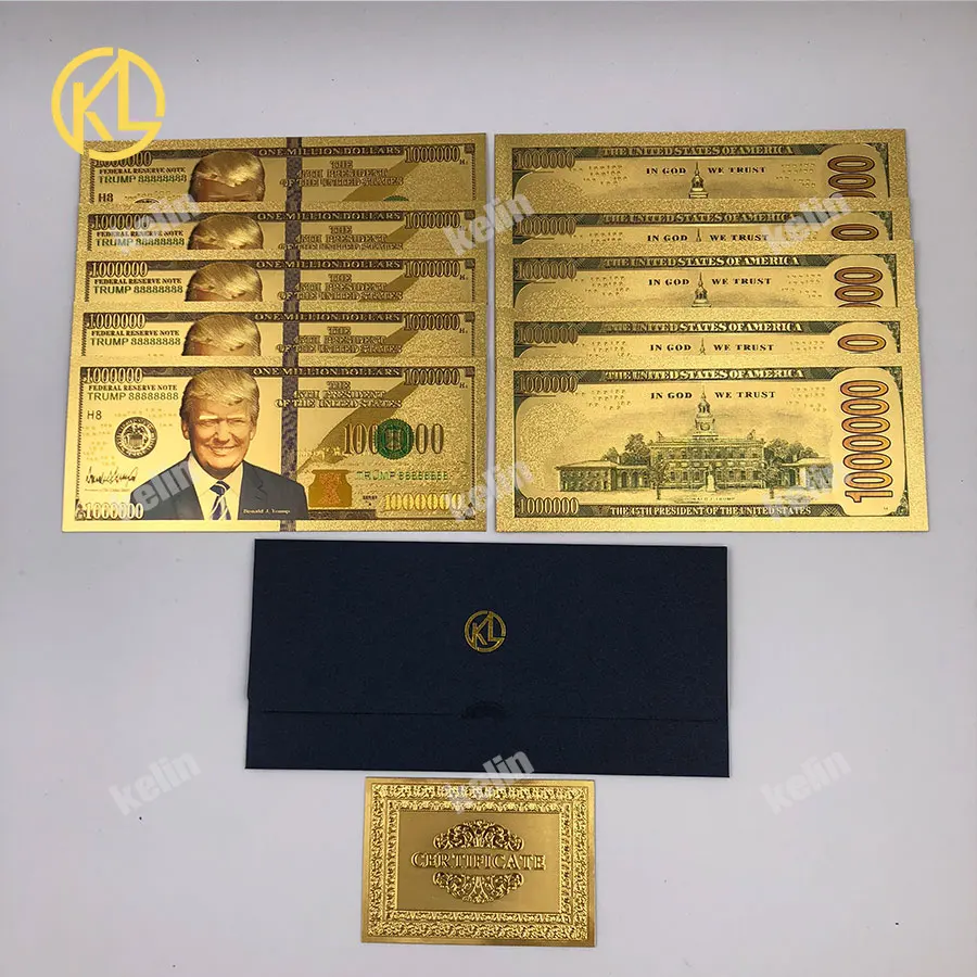 

10pcs/lot The United States 45th President Donald Trump Commemorative US 1 Million Dollars Gold Foil Banknote Collections