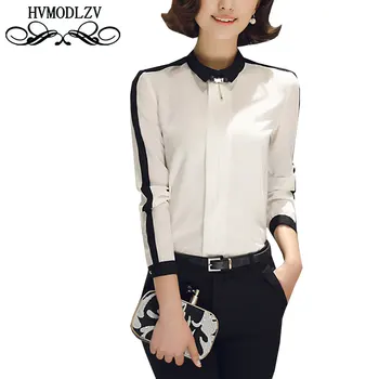 

Long Sleeve Simple Loose Blouse Stand Collar Chiffon OL Professional Red Shirt 2017 Spring Selling Women Large Size FashionLJ386