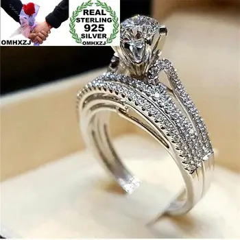 

OMHXZJ Wholesale European Fashion Woman Man Party Wedding Gift Silver White Luxury AAA Zircon 925 Sterling Silver Ring RR163