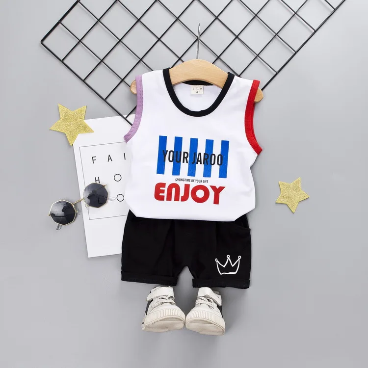 Toddler Boy Clothes Children's Summer New Cartoon Pullover Vest Shorts Two-piece Boy's Children's Sleeveless Vest Suit - Цвет: Темно-серый