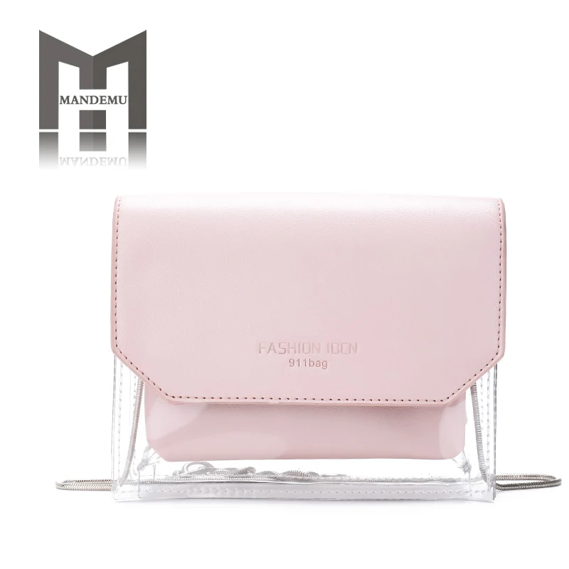 Fashion Women Small Transparent Messenger Bag Clear PVC Composite Lady Chain Crossbody Bags Hot Sale Mini Shoulder Purse | Багаж и сумки