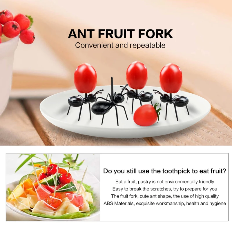 

12pcs/set Ant Fruit Fork Snack Cake Dessert Grape Holy Fruits Forks For Home Party Multiple Use Reusable Decor Tableware