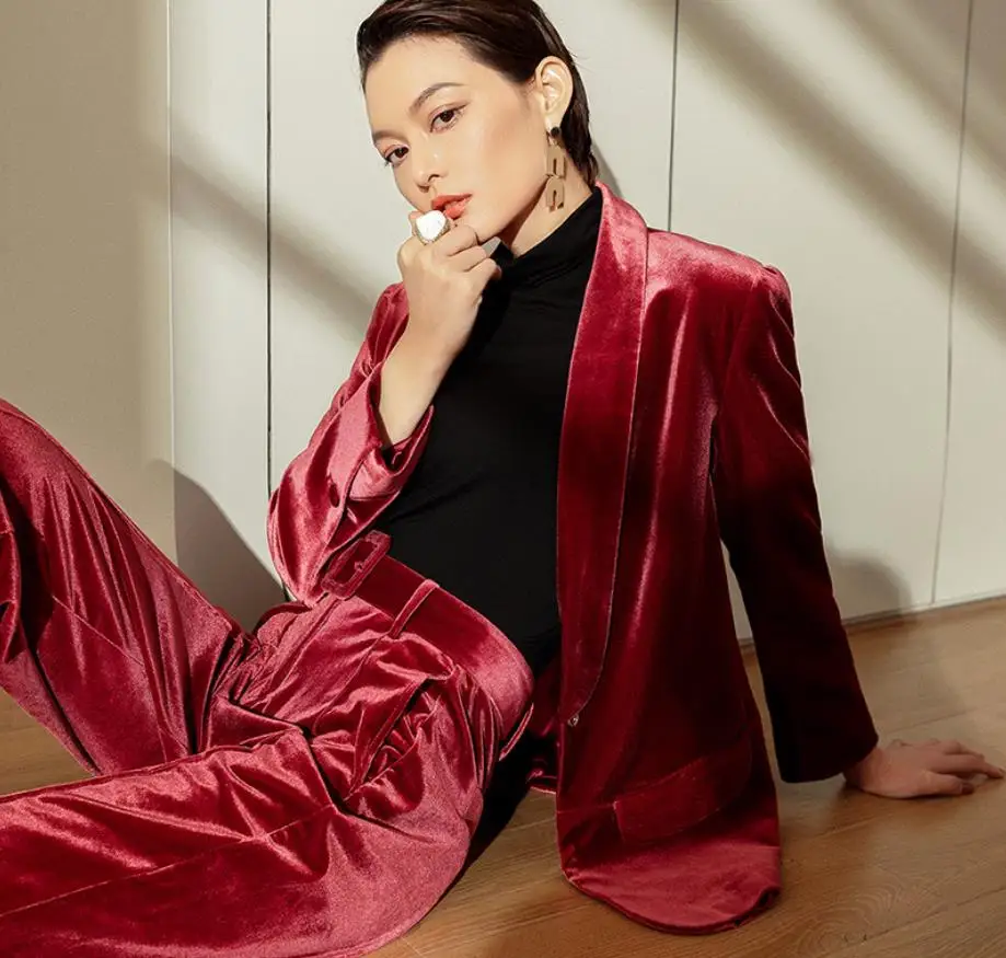 Gold velvet 2 pieces sets blazers suits female fashion vintage style blazers + pants sets 2018 autumn new pant suits gx1360 Gold velvet 2 pieces sets blazers suits female fashion vintage style blazers + pants sets 2018 autumn new pant suits gx1360