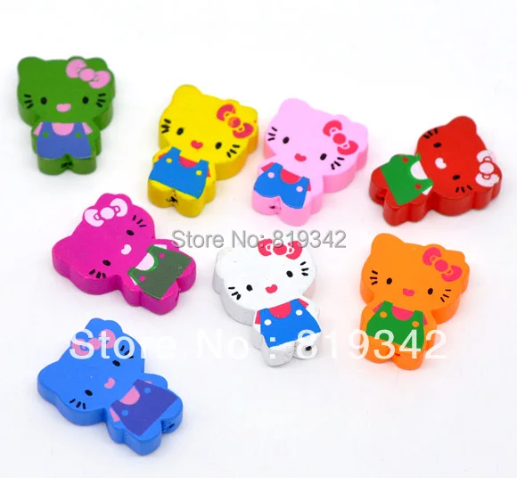 Free Shipping Random 50pcs Mixed Multicolor Cute Cat Wood Beads 22x18mm Wholesale | Украшения и аксессуары