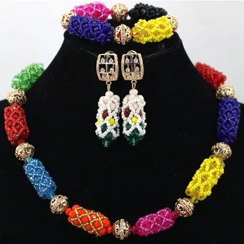 

2017 Hot Multicolor Crystal Choker Necklace Set for Lady Handmade African Beaded Jewelry Set Large Stock Free Shipping QW214