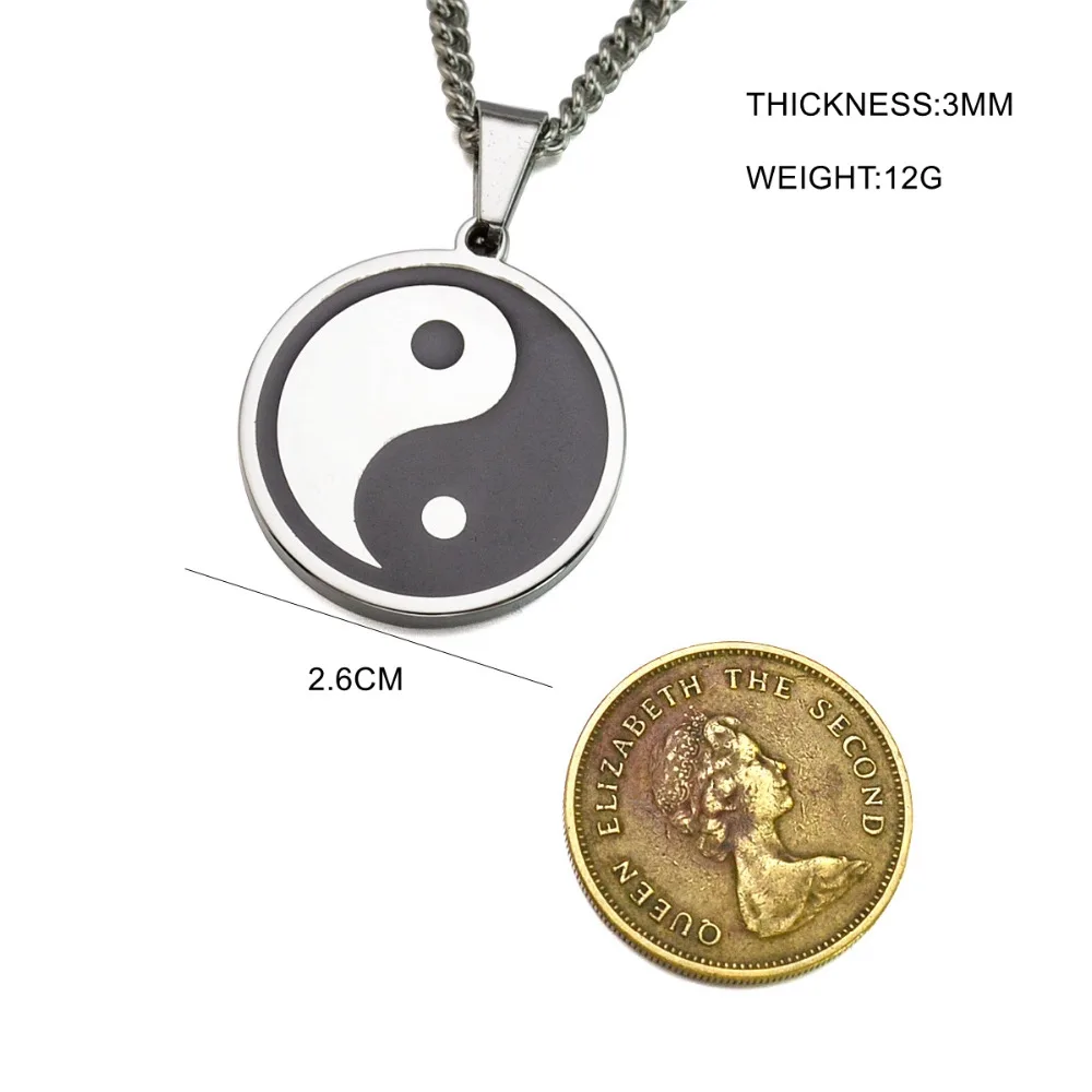Золото Серебро Тон Черный Нержавеющая сталь Инь Ян Taichi кулон цепочки и ожерелья SS цепи длиной 60 см