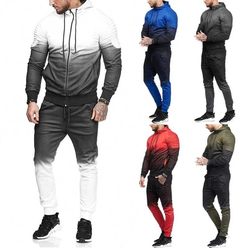 

Zogaa Spring Men 2 Pcs Suit Set Thin Gradient Print Tracksuit Hoodie Jackets Sweatpants Slim Fit Color Fashion New Comfort Sets