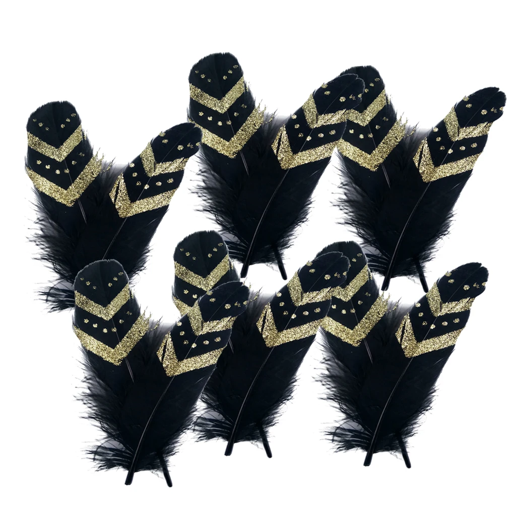 New 12 Pieces Printing Natural Goose Feather DIY Craft Party Home Decor for Sewing Garment Clothes Wedding Dress Accessories
