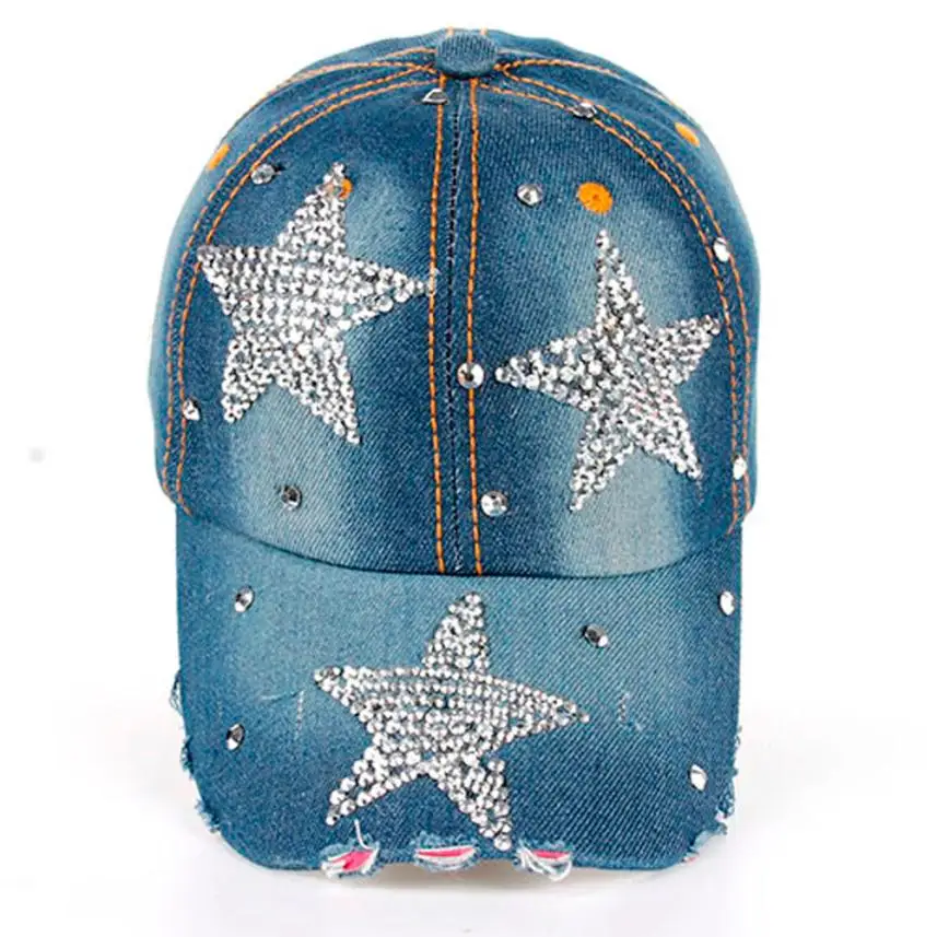 1 stücke Unisex Denim Baseball Kappe Mode Strass Hip Hop Hüte Männer Frauen Einstellbare Hysterese Hut Hohe qualität