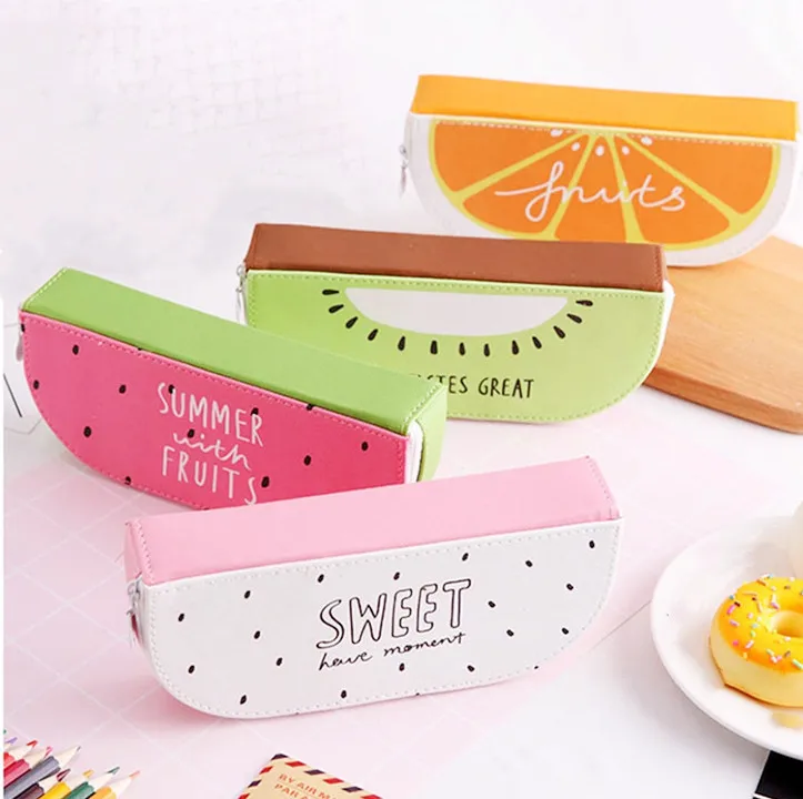 

Cute Fruit Pencil Cases for Girls PU Leather Watermelon Pencil Box Stationery Pouch School Office Supplies Korean Bag
