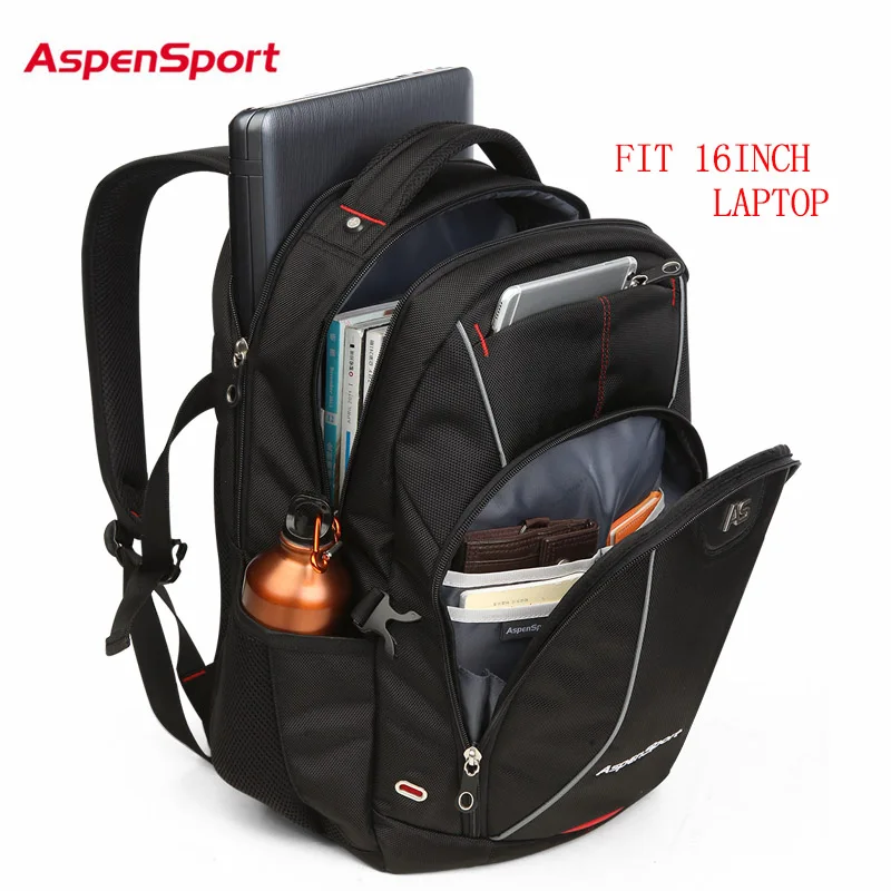 AspenSport новые мужские 15,6 дюймовые рюкзаки для ноутбука женские дорожные сумки через плечо высококачественные школьные сумки рюкзак Mochilas черный