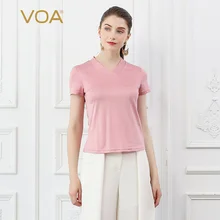 VOA шелковая трикотажная футболка женская футболка Женские топы большой размер розовый черный летний короткий рукав v-образный вырез базовый однотонный Повседневный пуловер B1719
