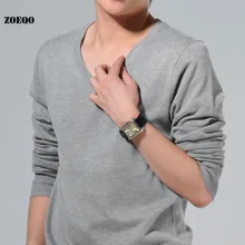 ZOEQO бренд распродажа Обычный Хлопок Мужской свитер v-образный вырез пуловер мужской модный черный/белый свитер, мужской джемпер Трикотаж 0432