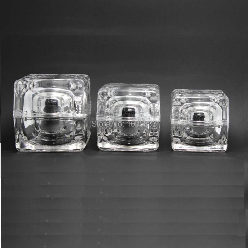 Square Acrylic Cream Jar Crystal Empty Cosmetic Container Beauty Nail Enamel Packaging Bottle Silver