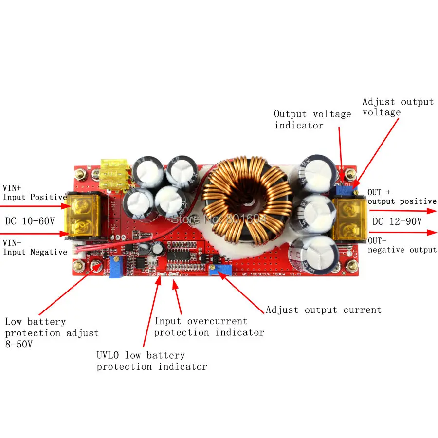 1500W 30A CC CV повышающий преобразователь постоянного тока с 10 V-60 V-12 V-90 V 24V48V60V72V DC-DC Напряжение шаг вверх Питание модуль высокой Мощность